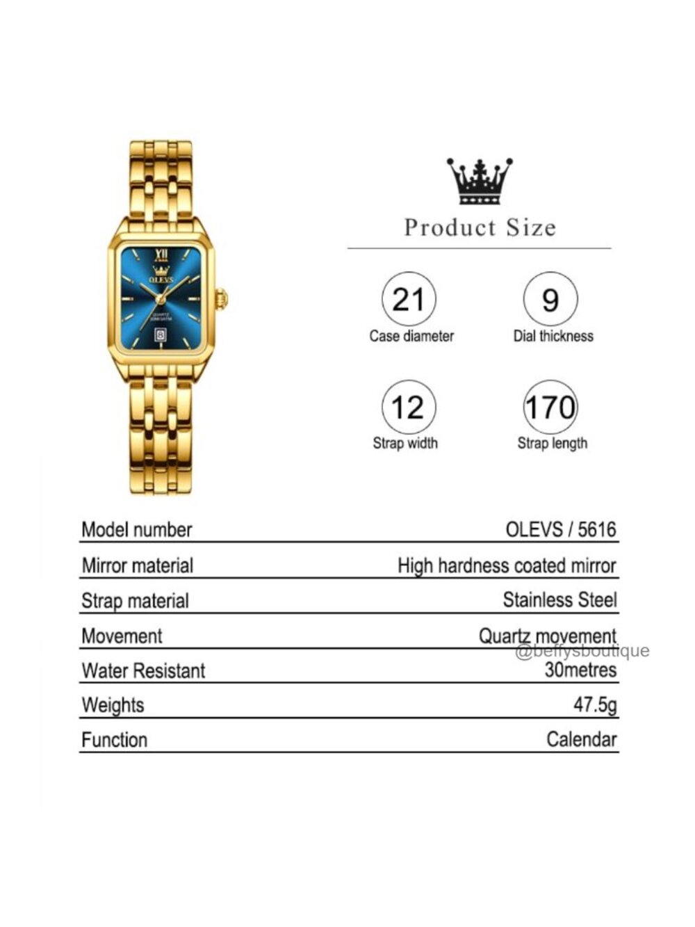 Square Watch Gold Stainless Steel Bracelet Ladies Small Face Quartz - Picture 4 of 6